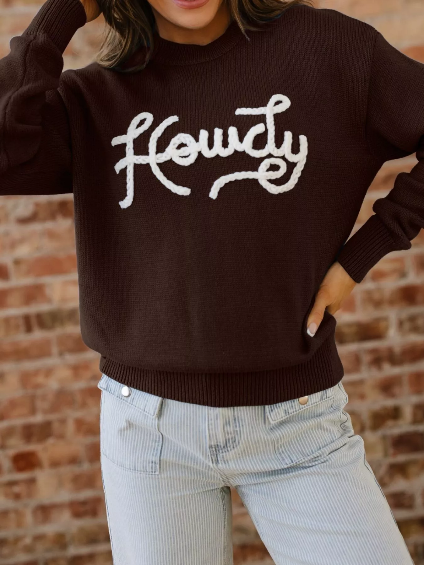 Howdy Embroidered Graphic Western Sweater - Image 5