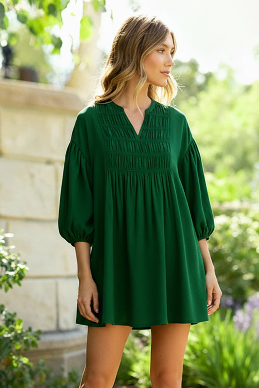 Green with Envy Crepe Smocked Dress - Image 2