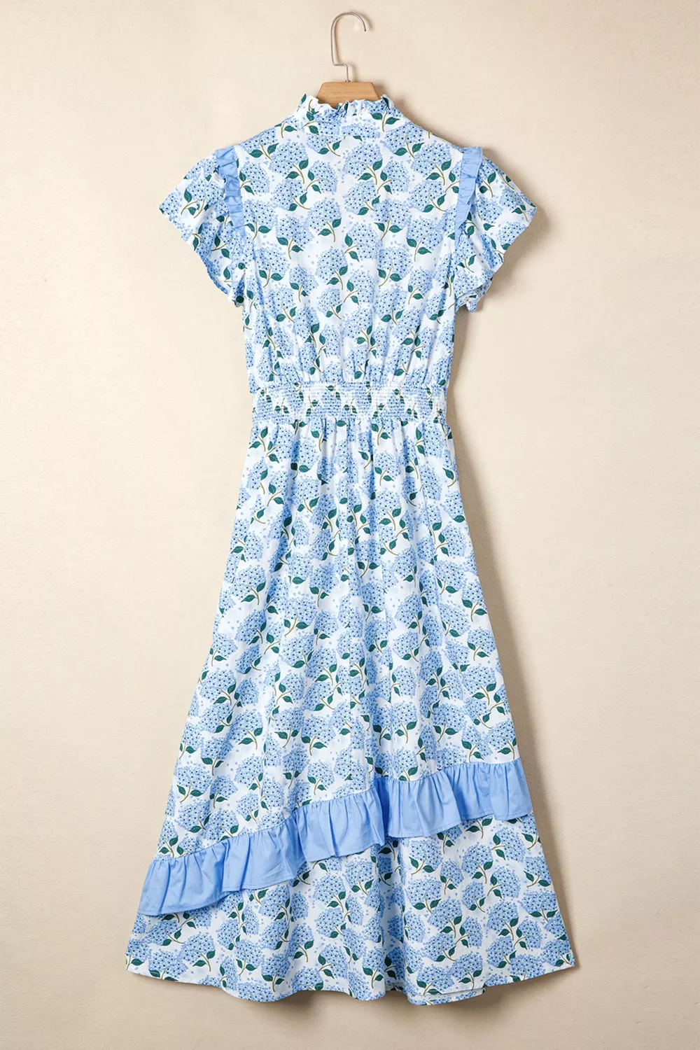 Hydrangea Floral Print Ruffle Trim Flutter Sleeve Dress - Image 7