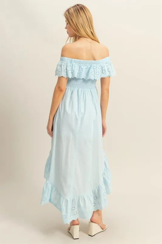 HYFVE High-Low Eyelet Ruffled Off-Shoulder Dress - Image 4
