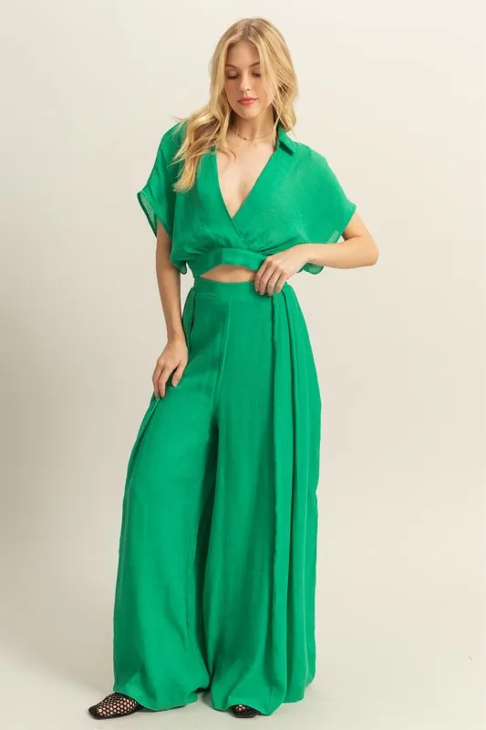 HYFVE Kimono Sleeve Crop Top and Wide Leg Pants Set