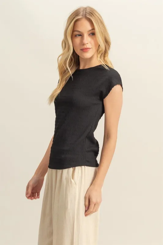 HYFVE Textured Round Neck Cap Sleeve Knit Top - Image 2