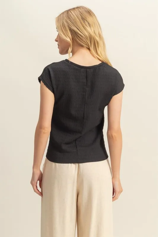 HYFVE Textured Round Neck Cap Sleeve Knit Top - Image 3