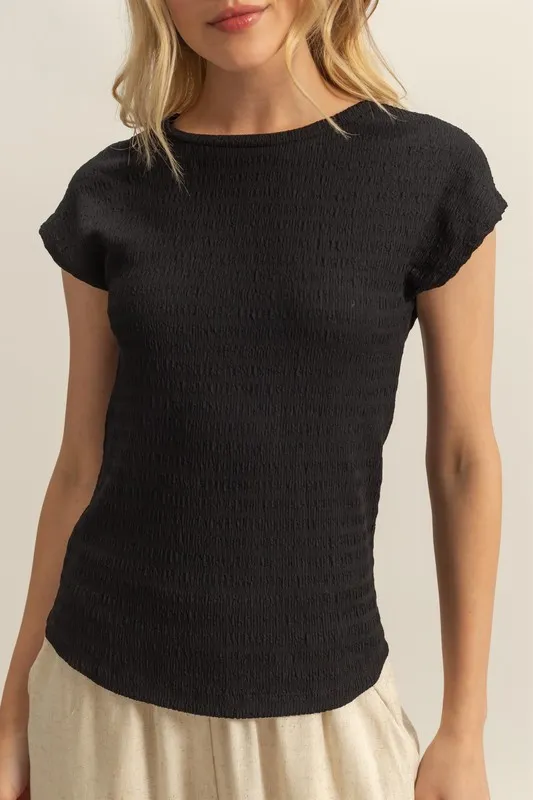 HYFVE Textured Round Neck Cap Sleeve Knit Top - Image 4