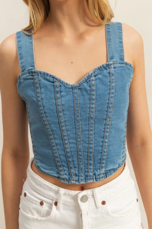 HYFVE Washed Sweetheart Neck Wide Strap Denim Tank - Image 4