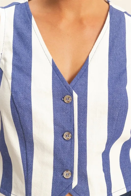 HYFVE Woven Striped V-Neck Button Down Vest - Image 4