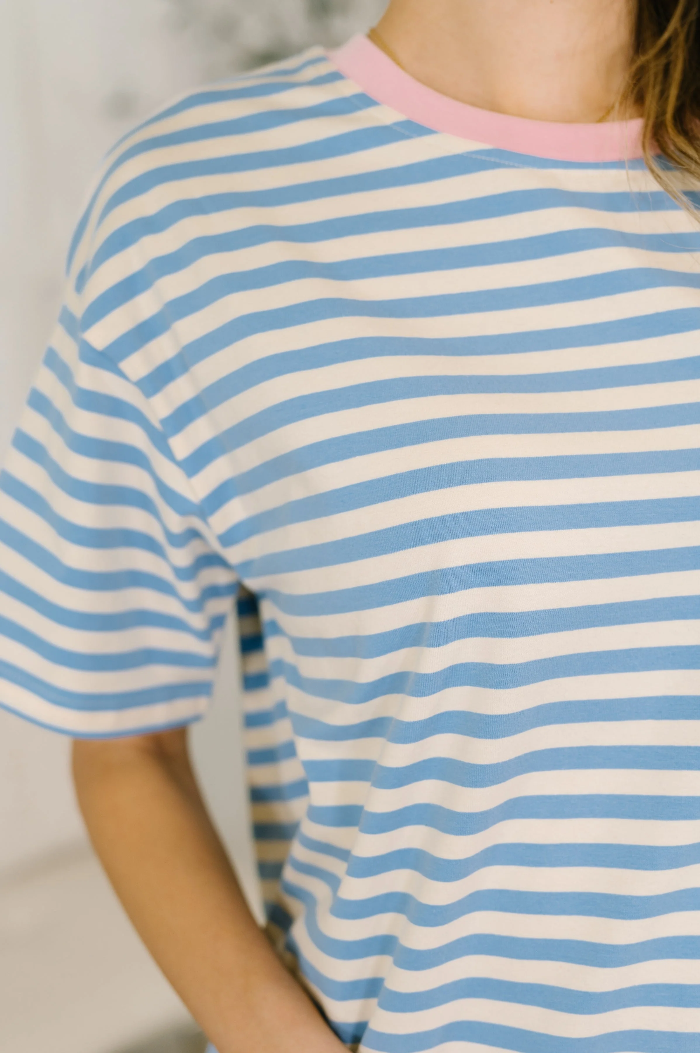 I Think I'm in Love Round Neck Loose Tee in Blue and Pink - Image 2
