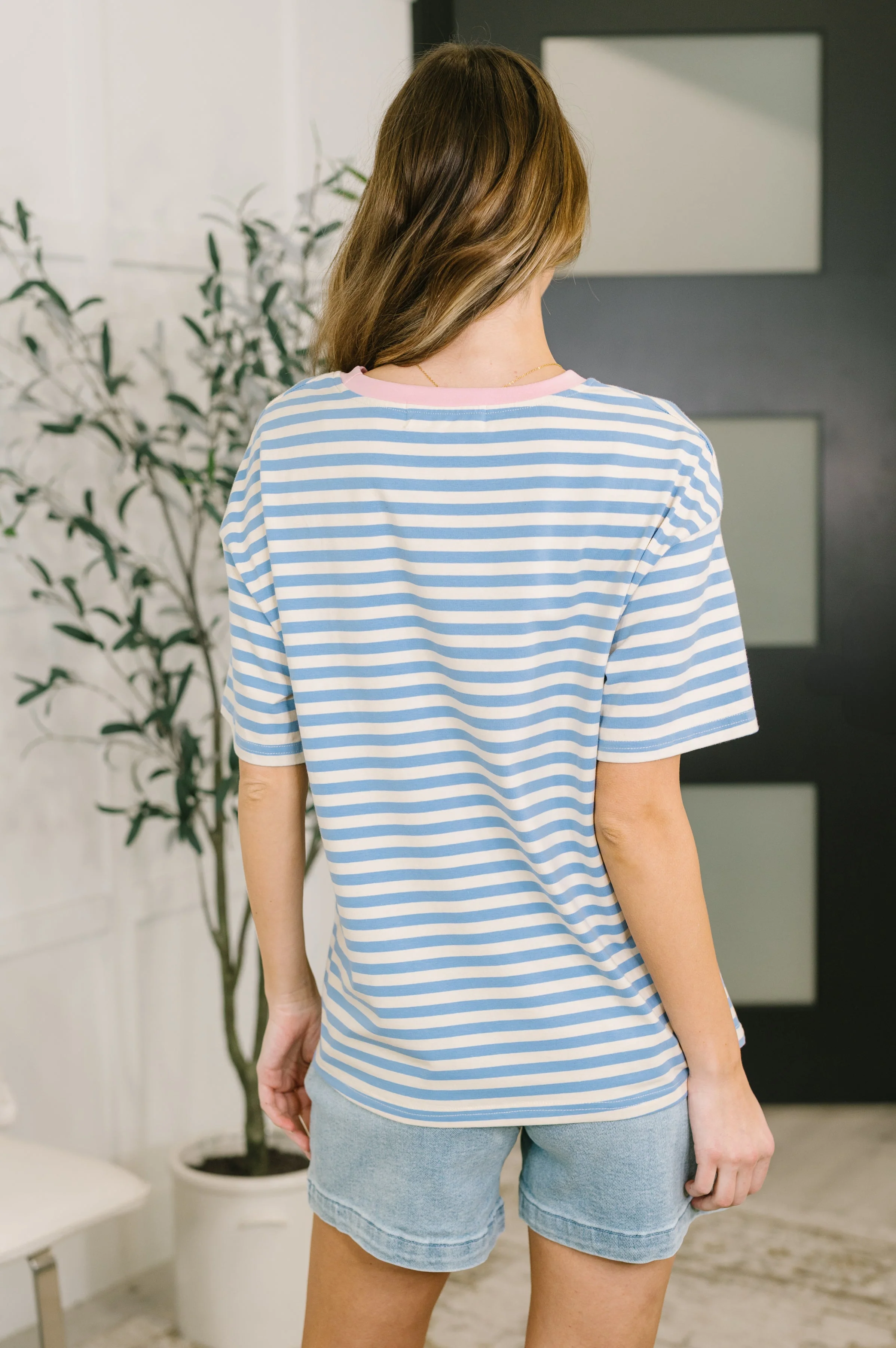 I Think I'm in Love Round Neck Loose Tee in Blue and Pink - Image 5