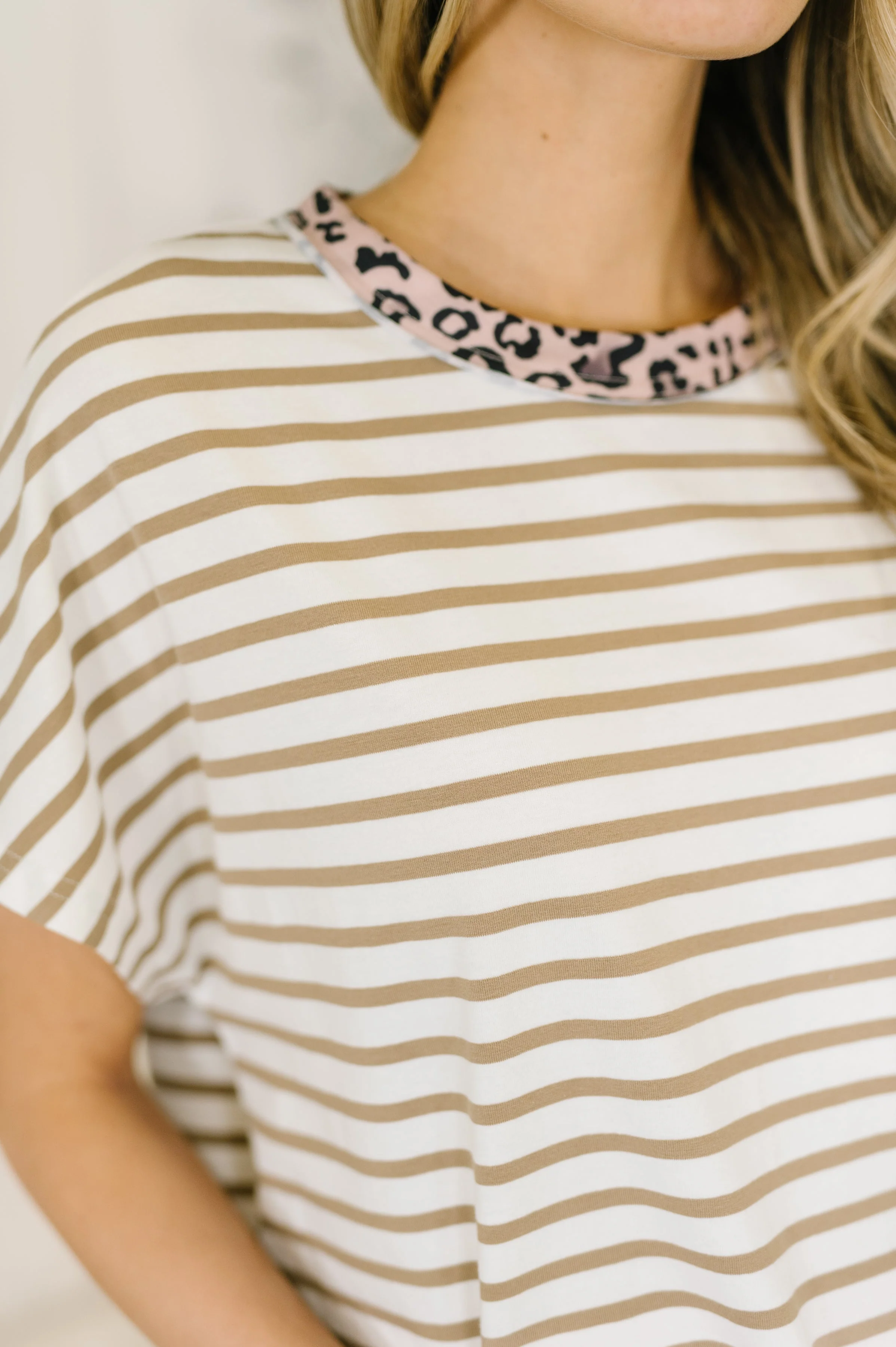 I Think I'm in Love Round Neck Loose Tee in Khaki Leopard - Image 2