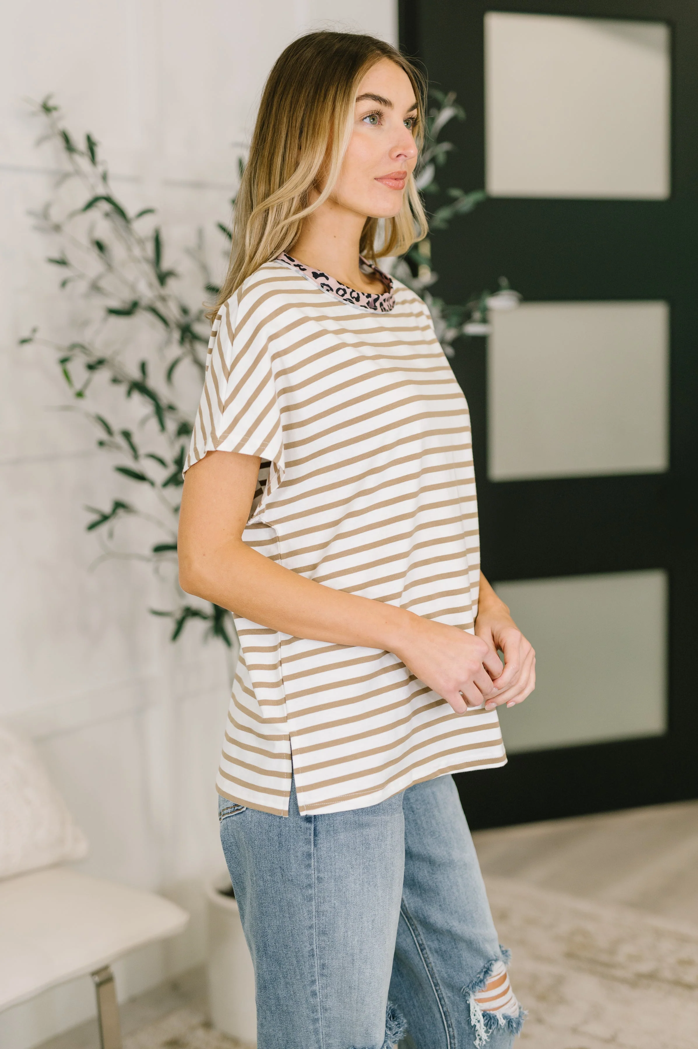 I Think I'm in Love Round Neck Loose Tee in Khaki Leopard - Image 4