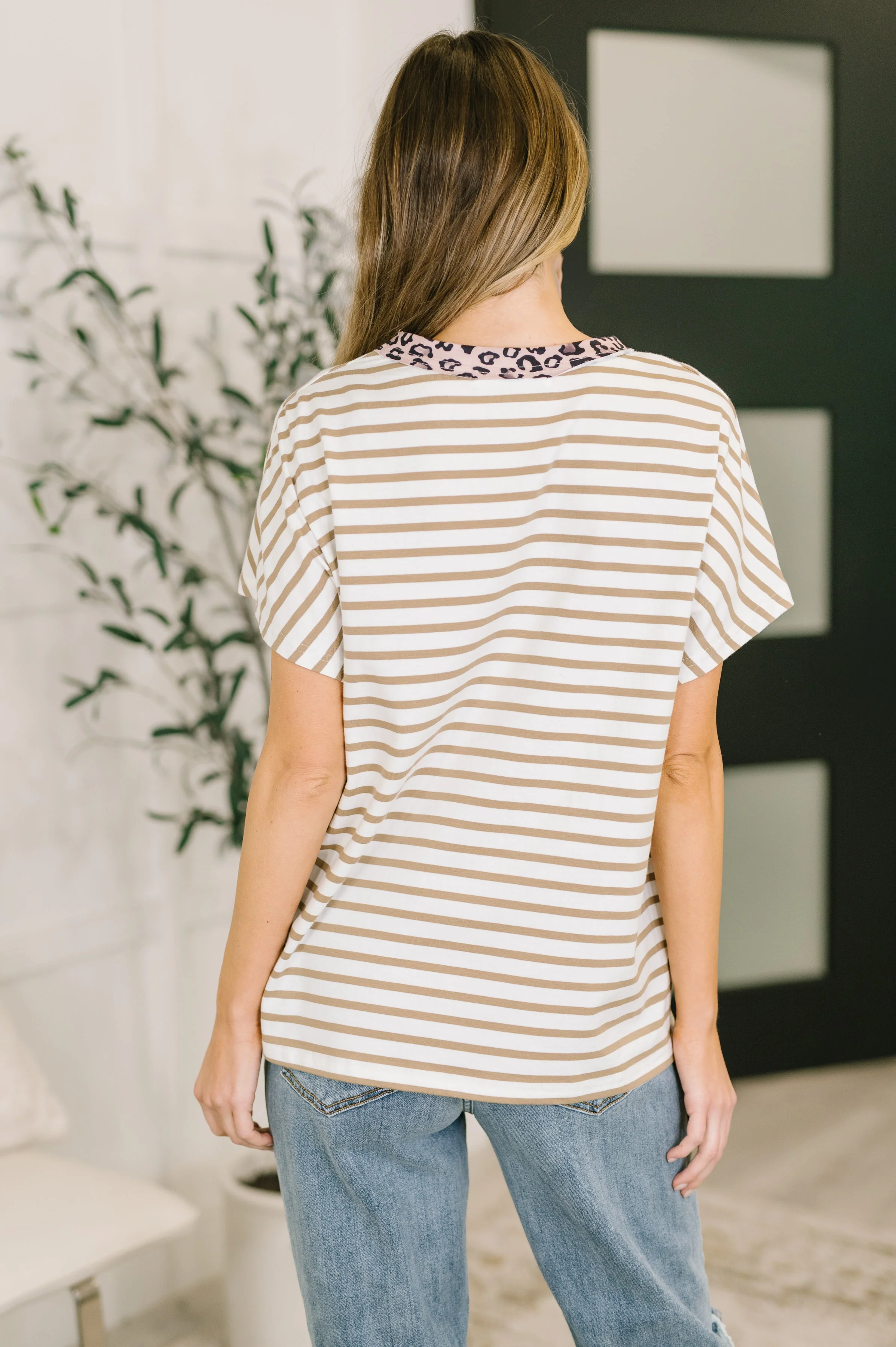 I Think I'm in Love Round Neck Loose Tee in Khaki Leopard - Image 5
