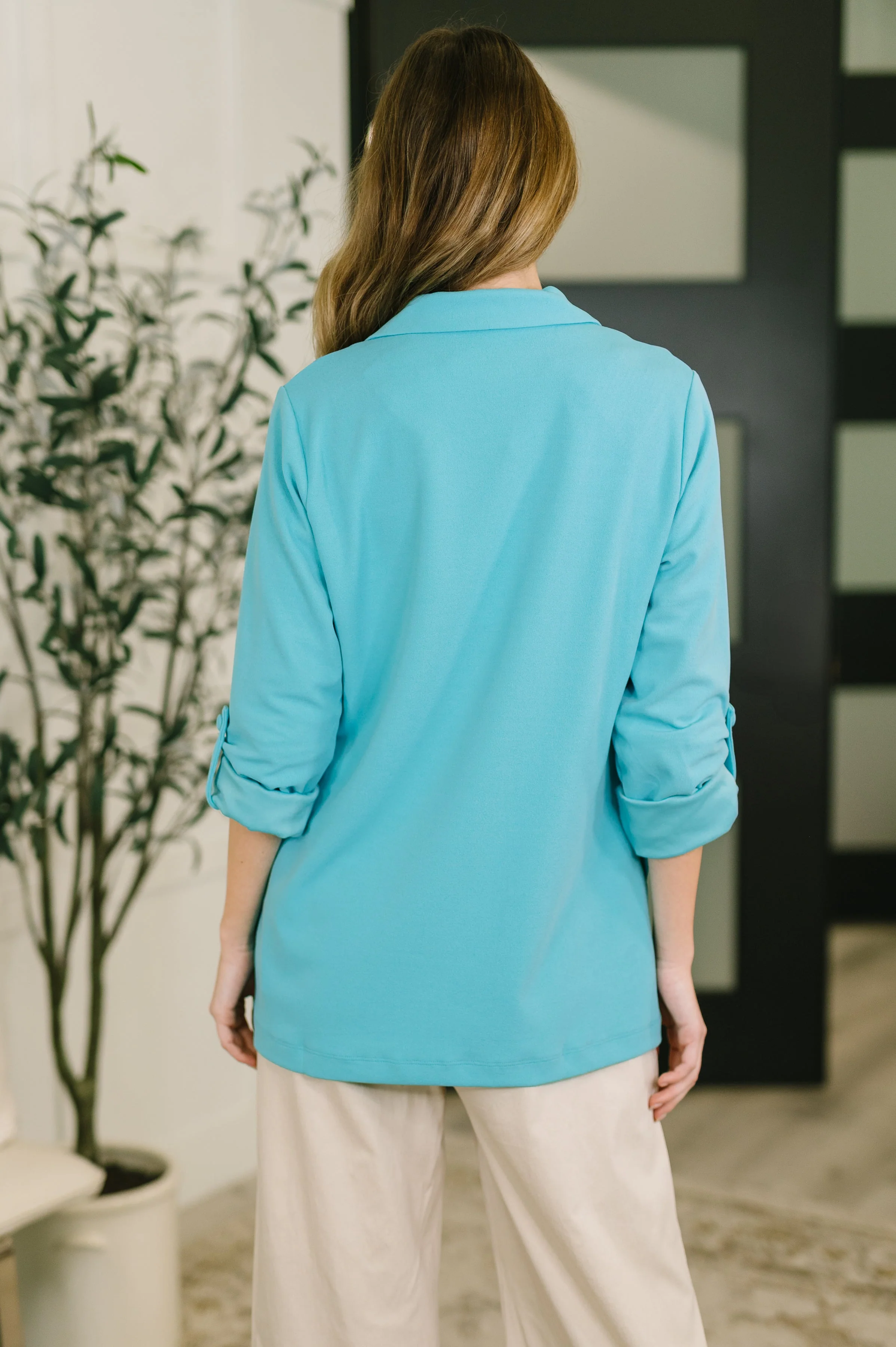 I'm Really That Gal Open Front Blazer in Aqua - Image 5
