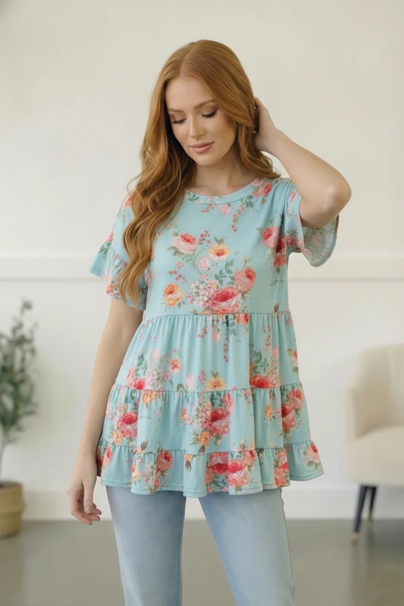 In the Mint Meadows Tiered Babydoll Top - Image 3