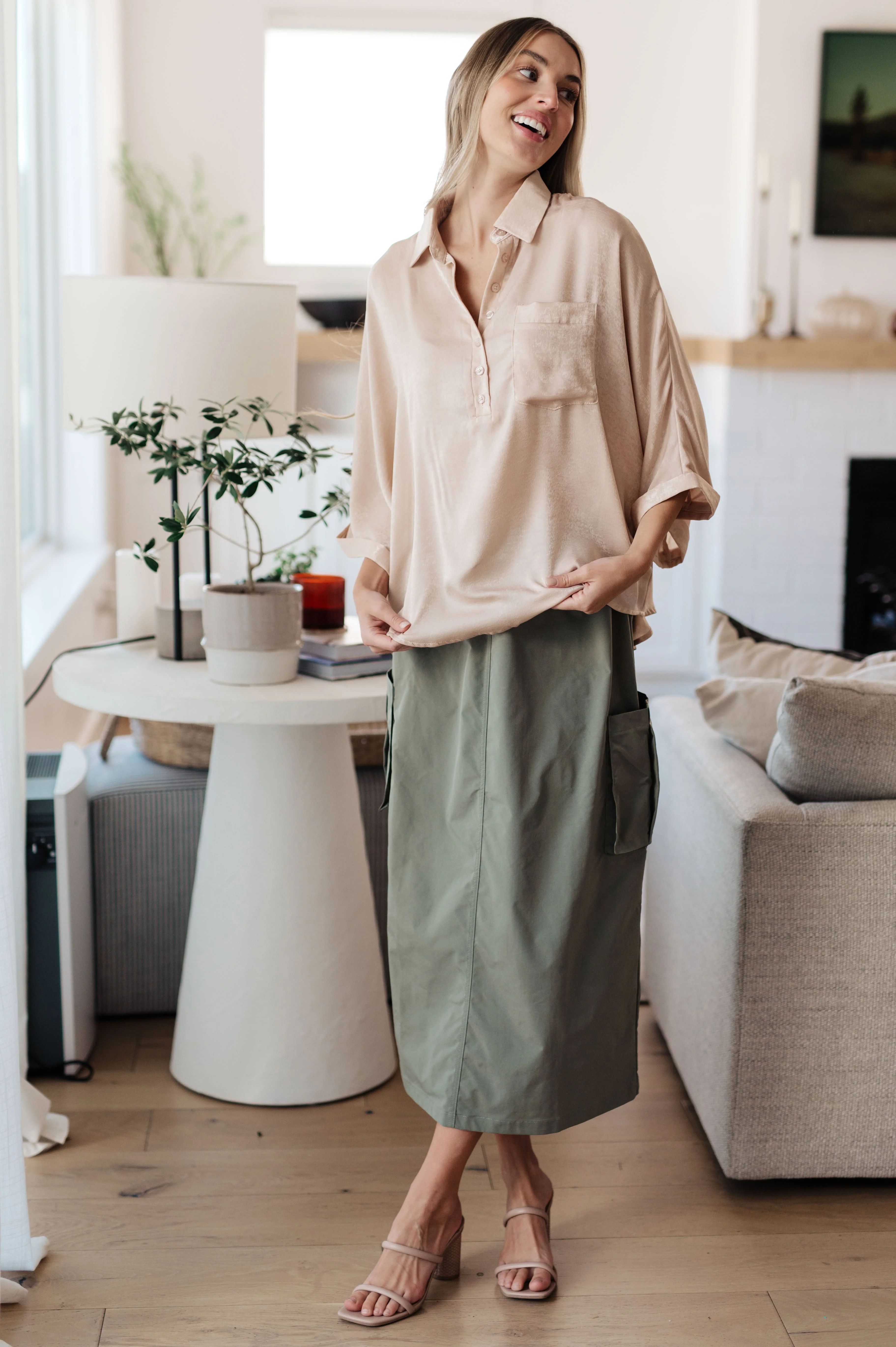 In Your Thoughts Oversized Dolman Sleeve Top in Champagne - Image 7