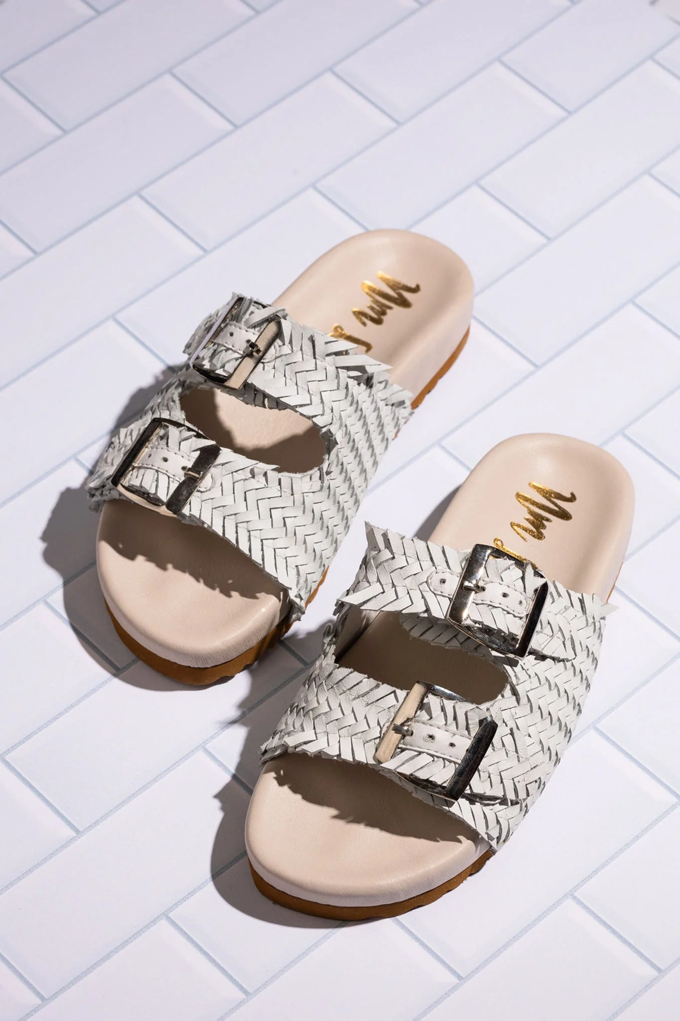 Intertwine Dual Woven Strap Slide in White - Image 2