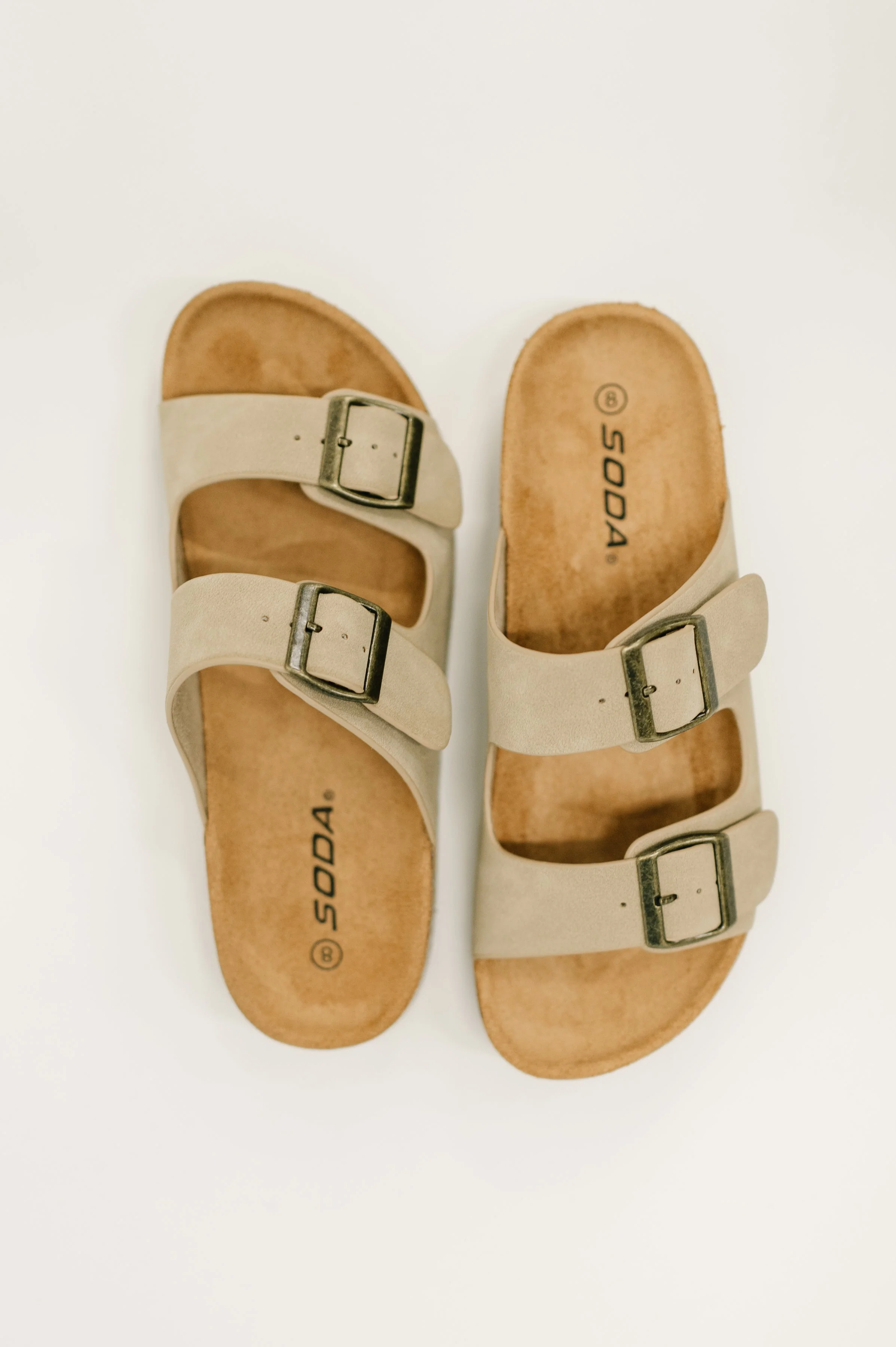 Jete Nubuck Double Buckle Slides in Light Taupe - Image 3