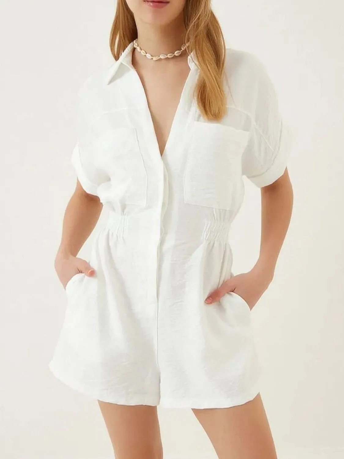 Johnny Collar Short Sleeve Romper - Image 8