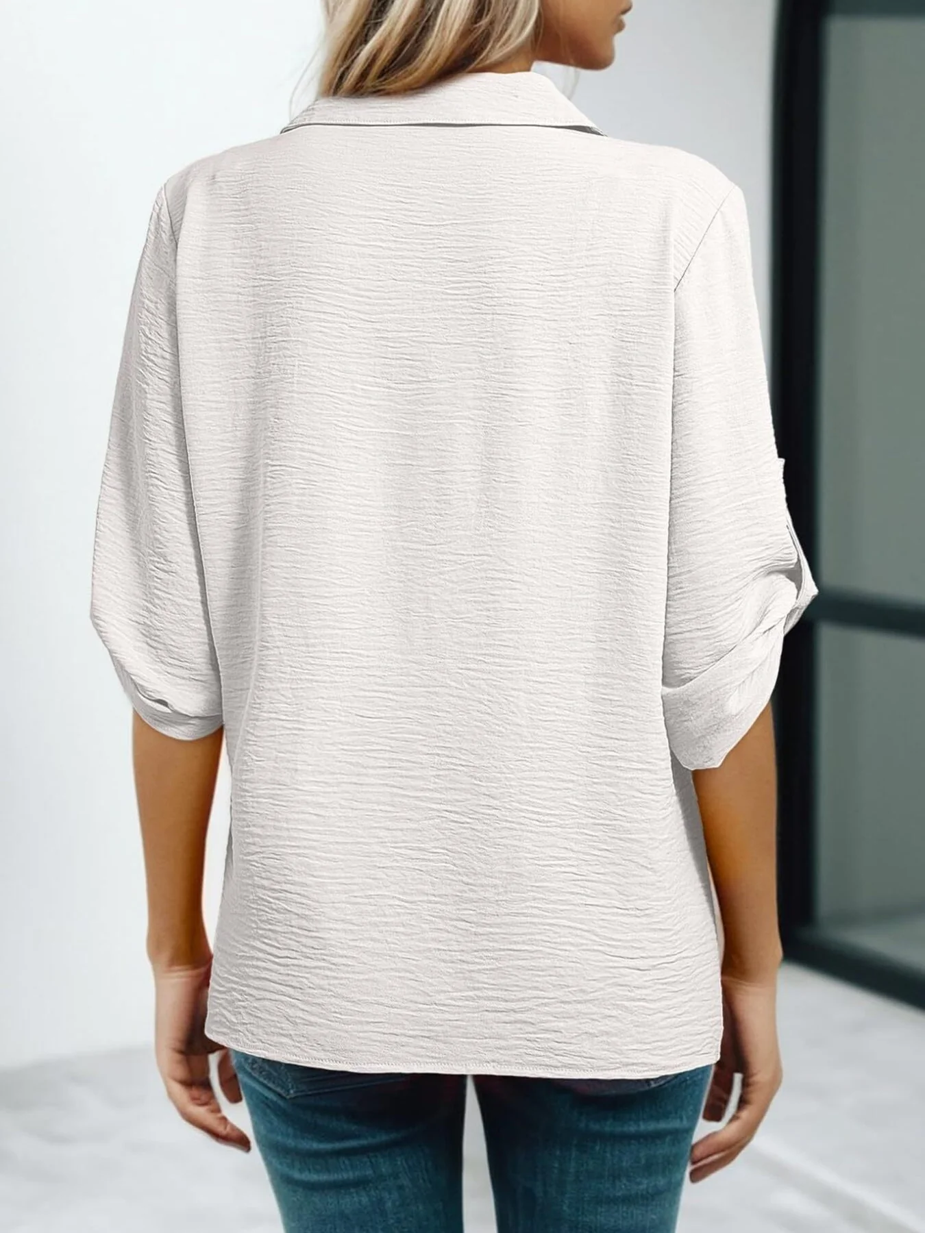 Johnny Collar Texture Blouse - Image 5