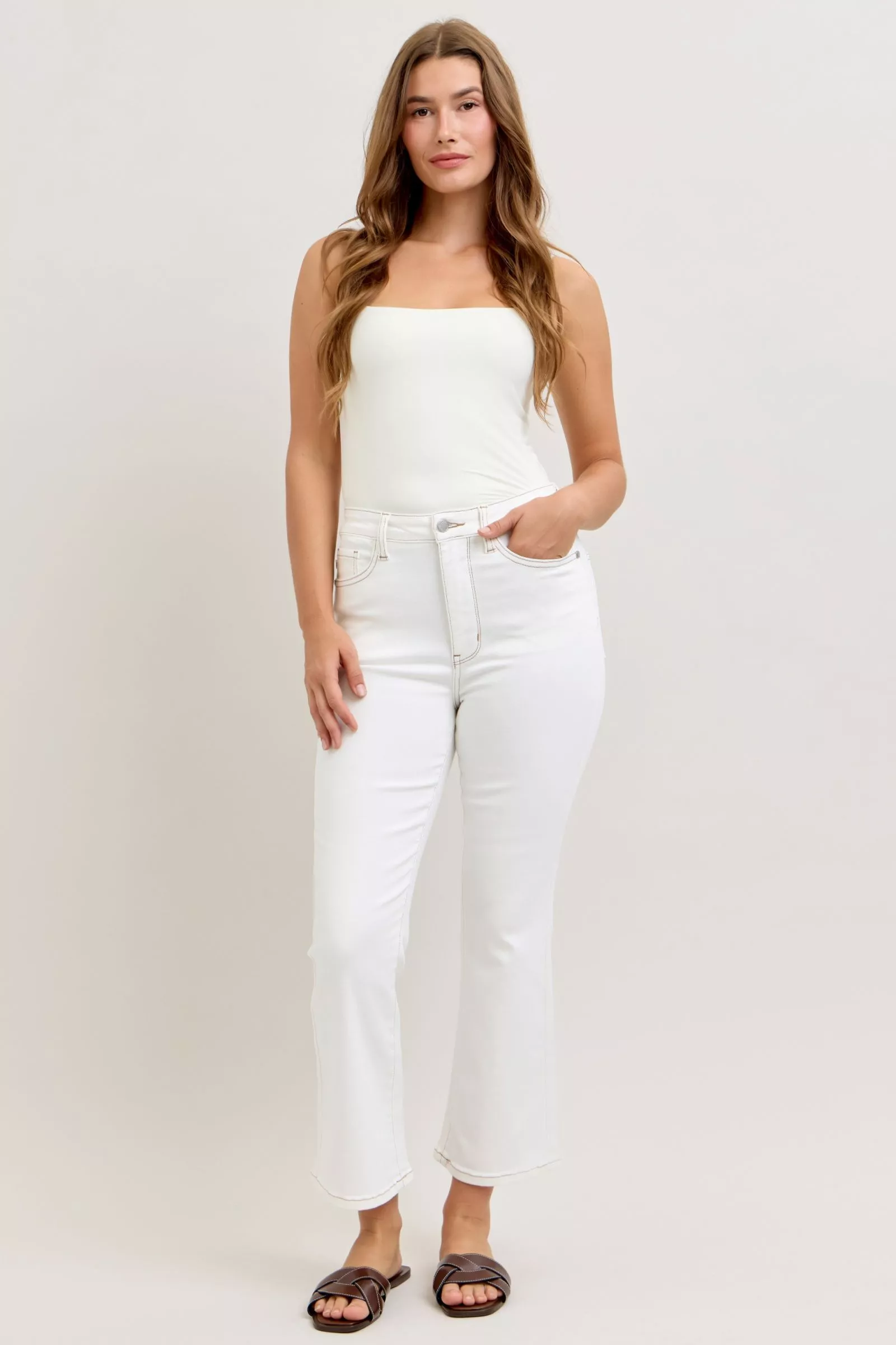 Judy Blue Contrast Stitching Cropped Flare Jeans - Image 5