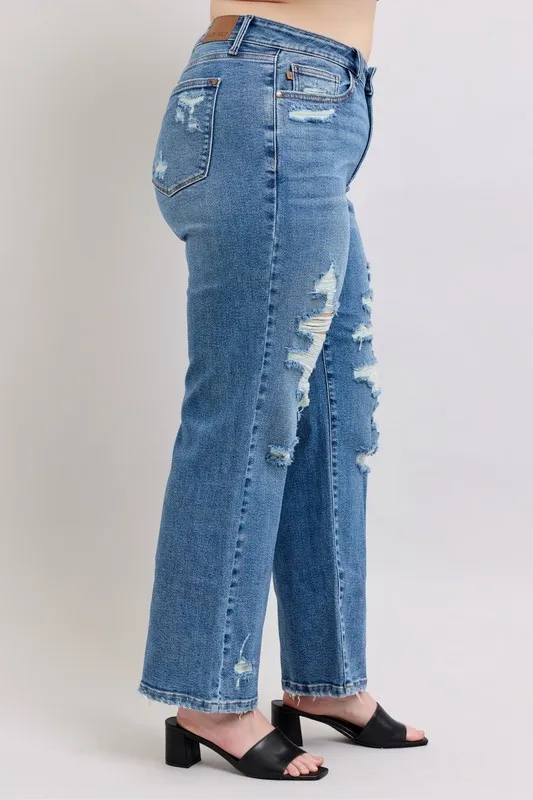 Judy Blue Full Size High Waist Heavy Destroy Straight Jeans Plus Size - Image 11