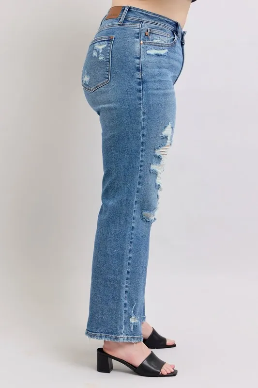 Judy Blue Full Size High Waist Heavy Destroy Straight Jeans Plus Size - Image 12