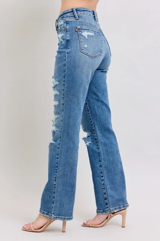 Judy Blue Full Size High Waist Heavy Destroy Straight Jeans Plus Size - Image 4