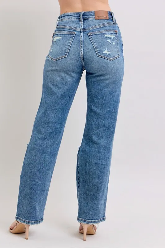 Judy Blue Full Size High Waist Heavy Destroy Straight Jeans Plus Size - Image 5