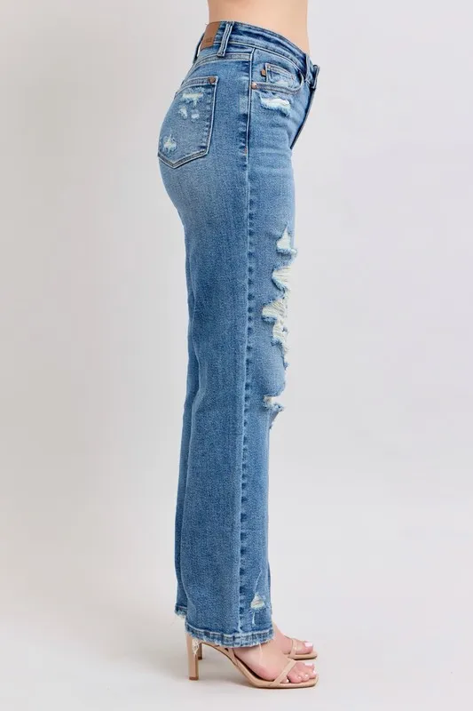 Judy Blue Full Size High Waist Heavy Destroy Straight Jeans Plus Size - Image 7