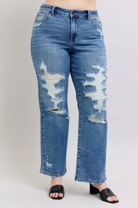 Judy Blue Full Size High Waist Heavy Destroy Straight Jeans Plus Size - Image 9