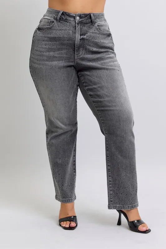 Judy Blue Full Size High Waist Rhinestone Straight Jeans Plus Size - Image 11