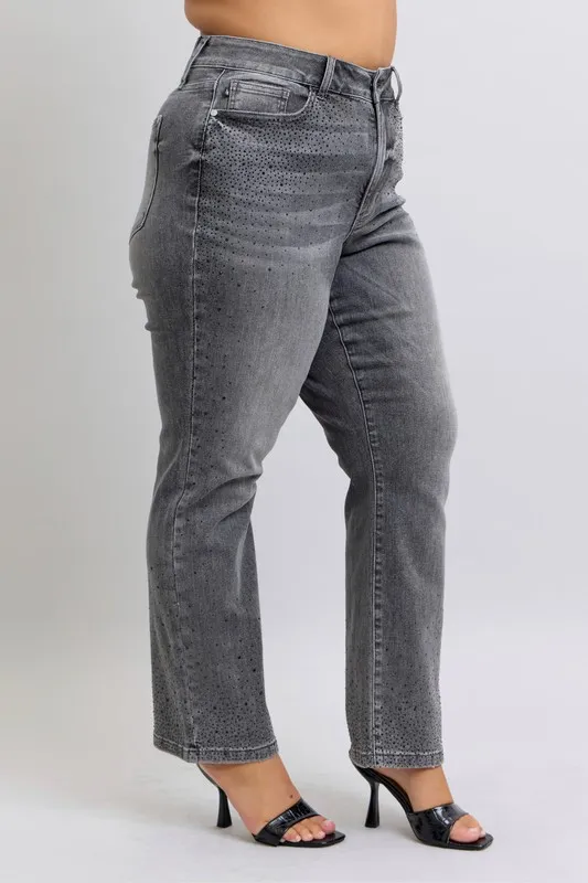 Judy Blue Full Size High Waist Rhinestone Straight Jeans Plus Size - Image 12
