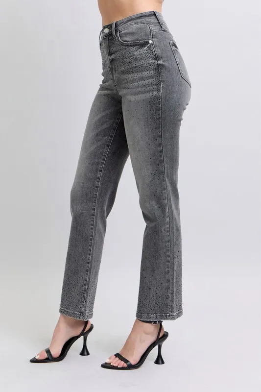 Judy Blue Full Size High Waist Rhinestone Straight Jeans Plus Size - Image 3