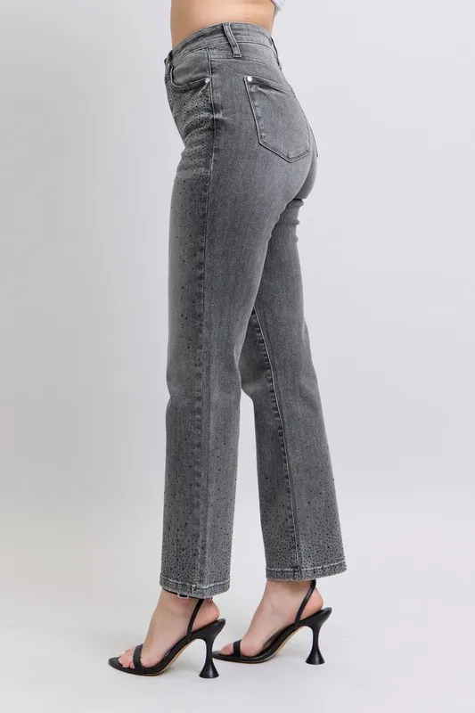 Judy Blue Full Size High Waist Rhinestone Straight Jeans Plus Size - Image 4