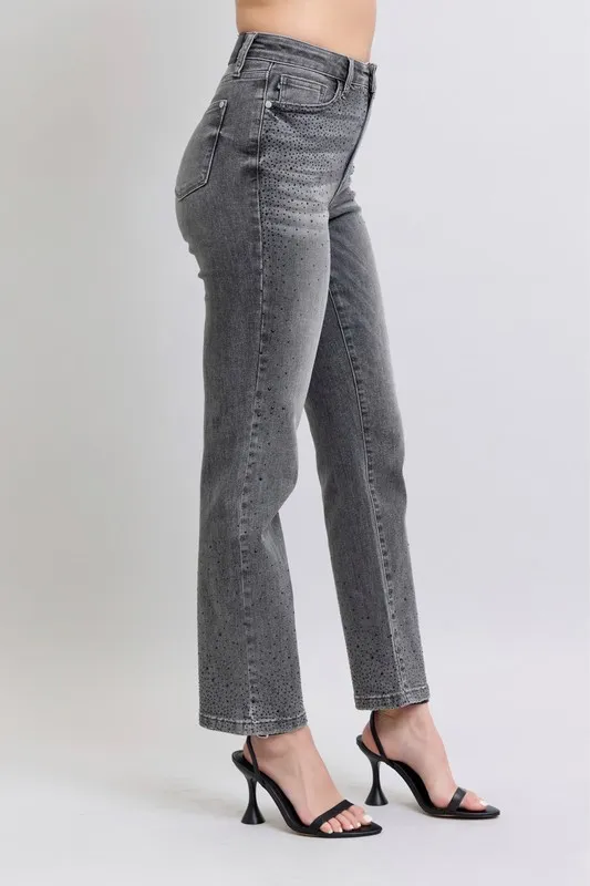 Judy Blue Full Size High Waist Rhinestone Straight Jeans Plus Size - Image 7