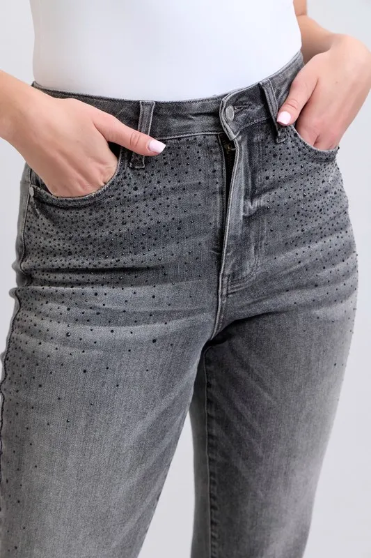 Judy Blue Full Size High Waist Rhinestone Straight Jeans Plus Size - Image 9