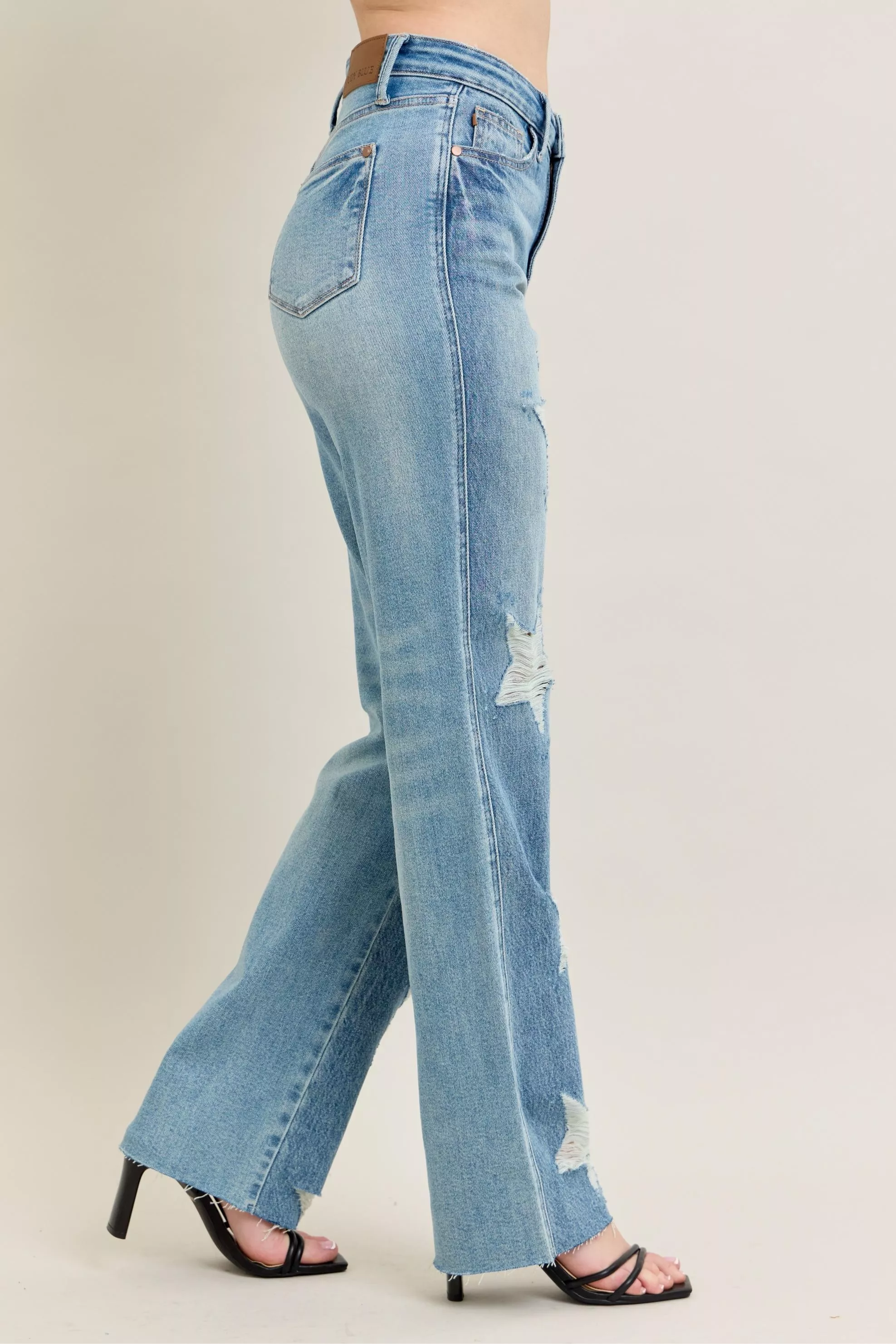 Judy Blue Full Size High Waist Rigid Magic Star Shaped Destroy 90's Straight Jeans Plus Size - Image 12