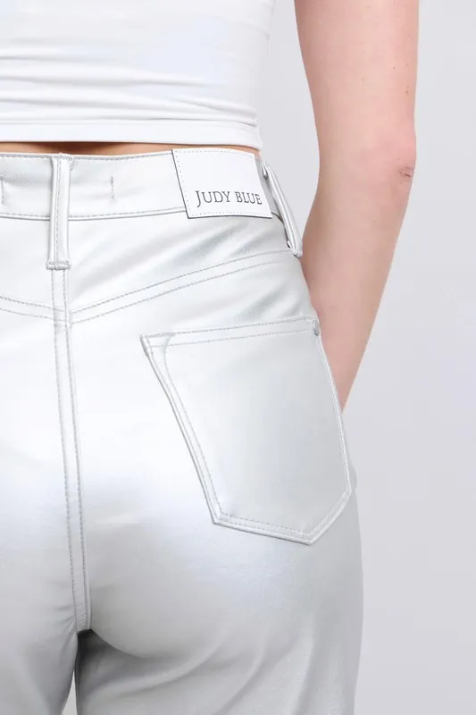 Judy Blue Full Size High Waist Silver Faux Leather Pants Plus Size - Image 5