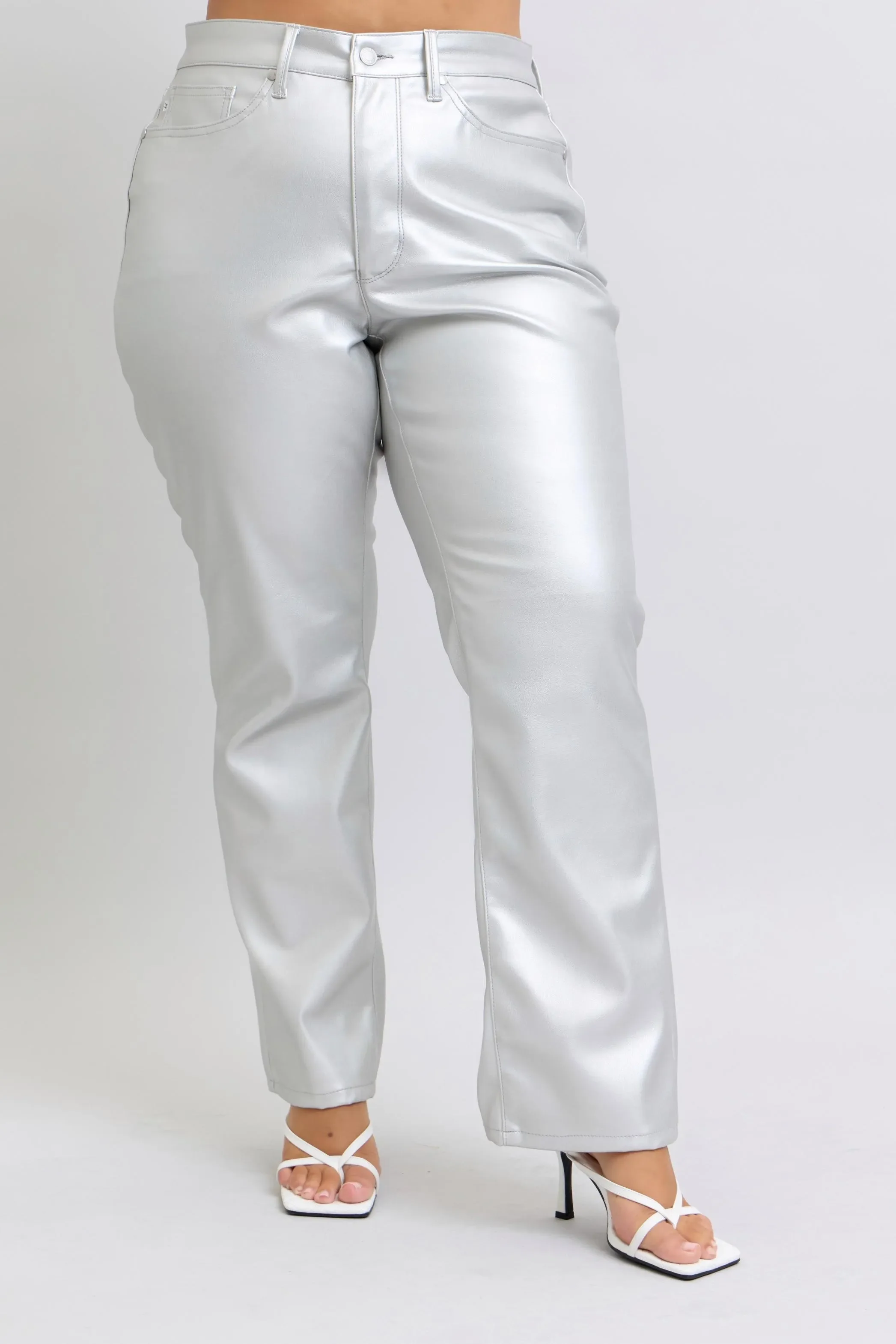 Judy Blue Full Size High Waist Silver Faux Leather Pants Plus Size - Image 6