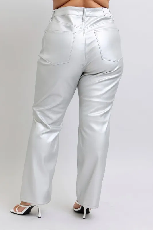 Judy Blue Full Size High Waist Silver Faux Leather Pants Plus Size - Image 8