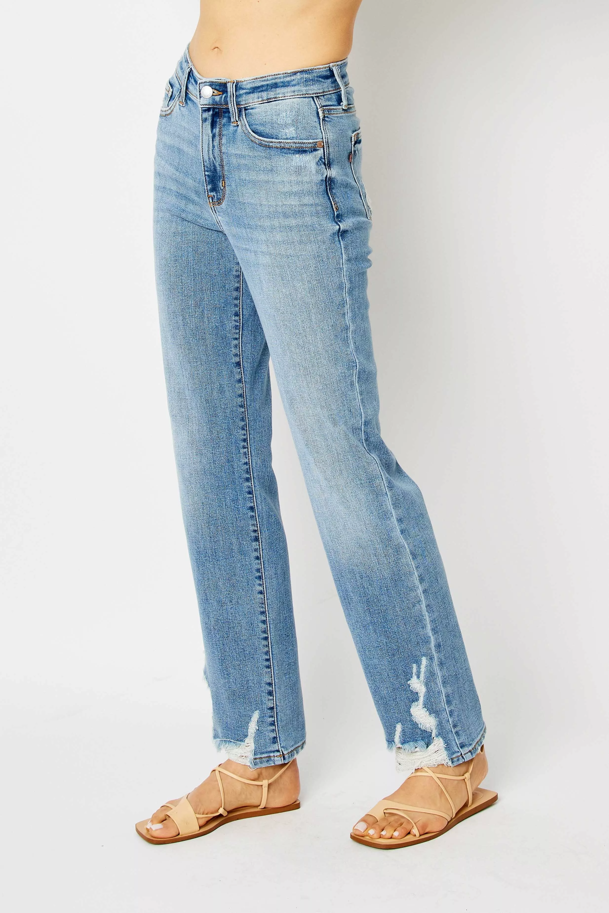 Judy Blue Full Size High Waist Straight Jeans with Heavy Destroy Plus Size - Image 4
