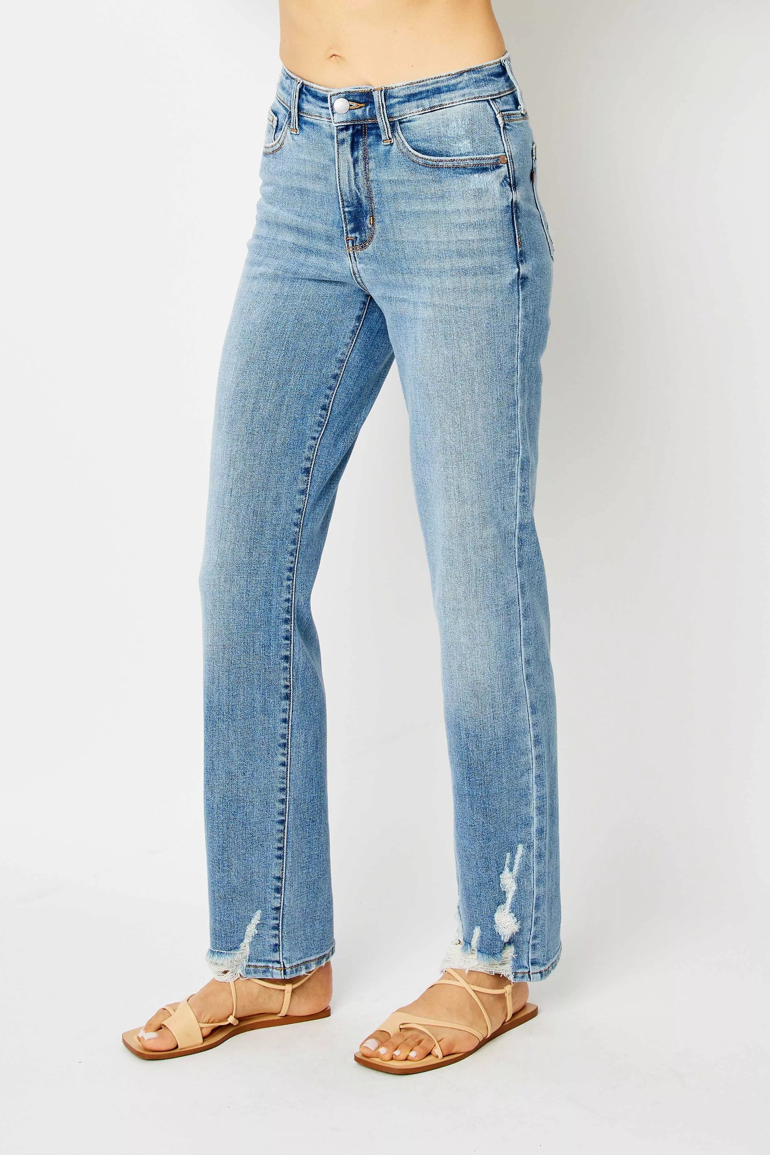 Judy Blue Full Size High Waist Straight Jeans with Heavy Destroy Plus Size - Image 5