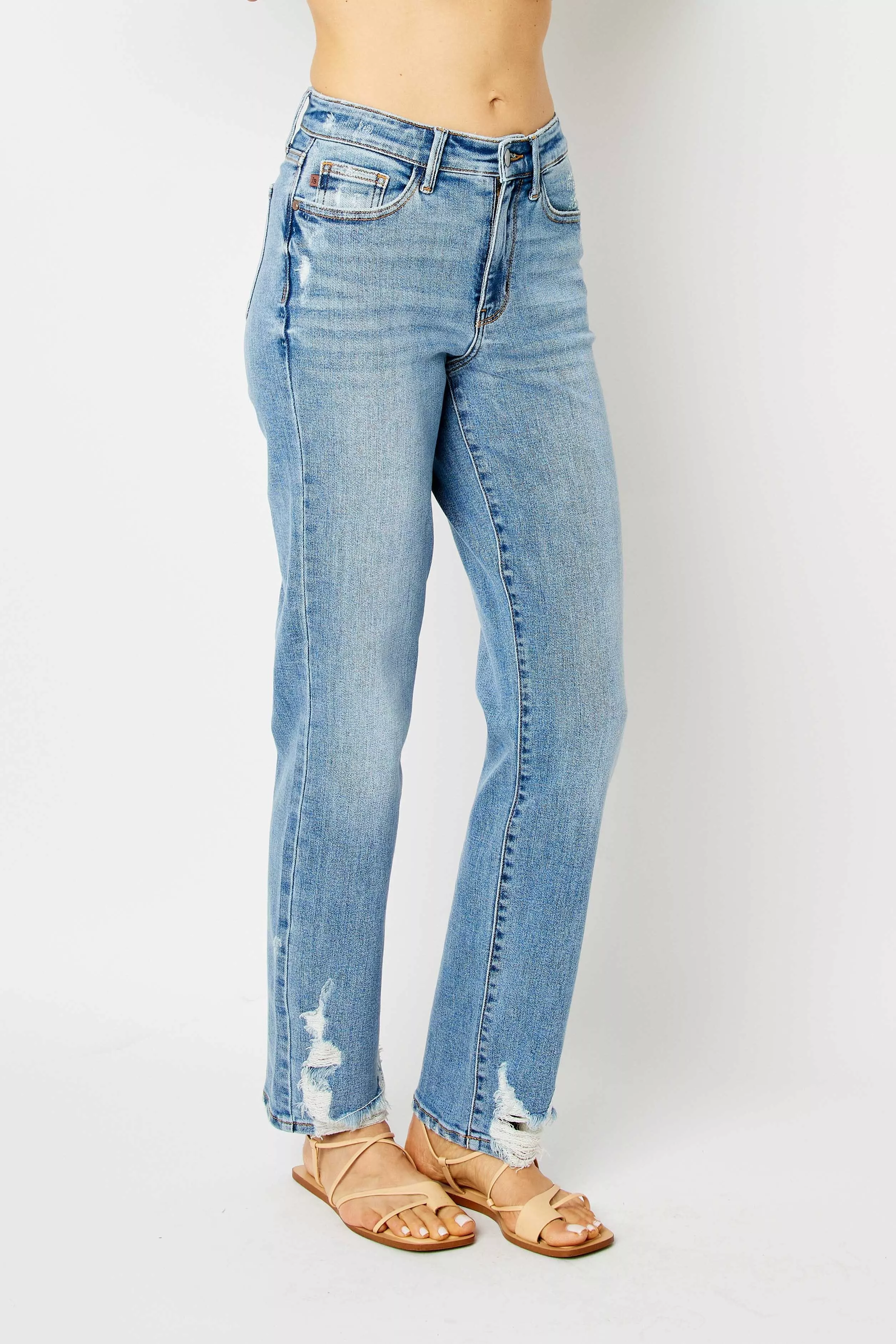 Judy Blue Full Size High Waist Straight Jeans with Heavy Destroy Plus Size - Image 6