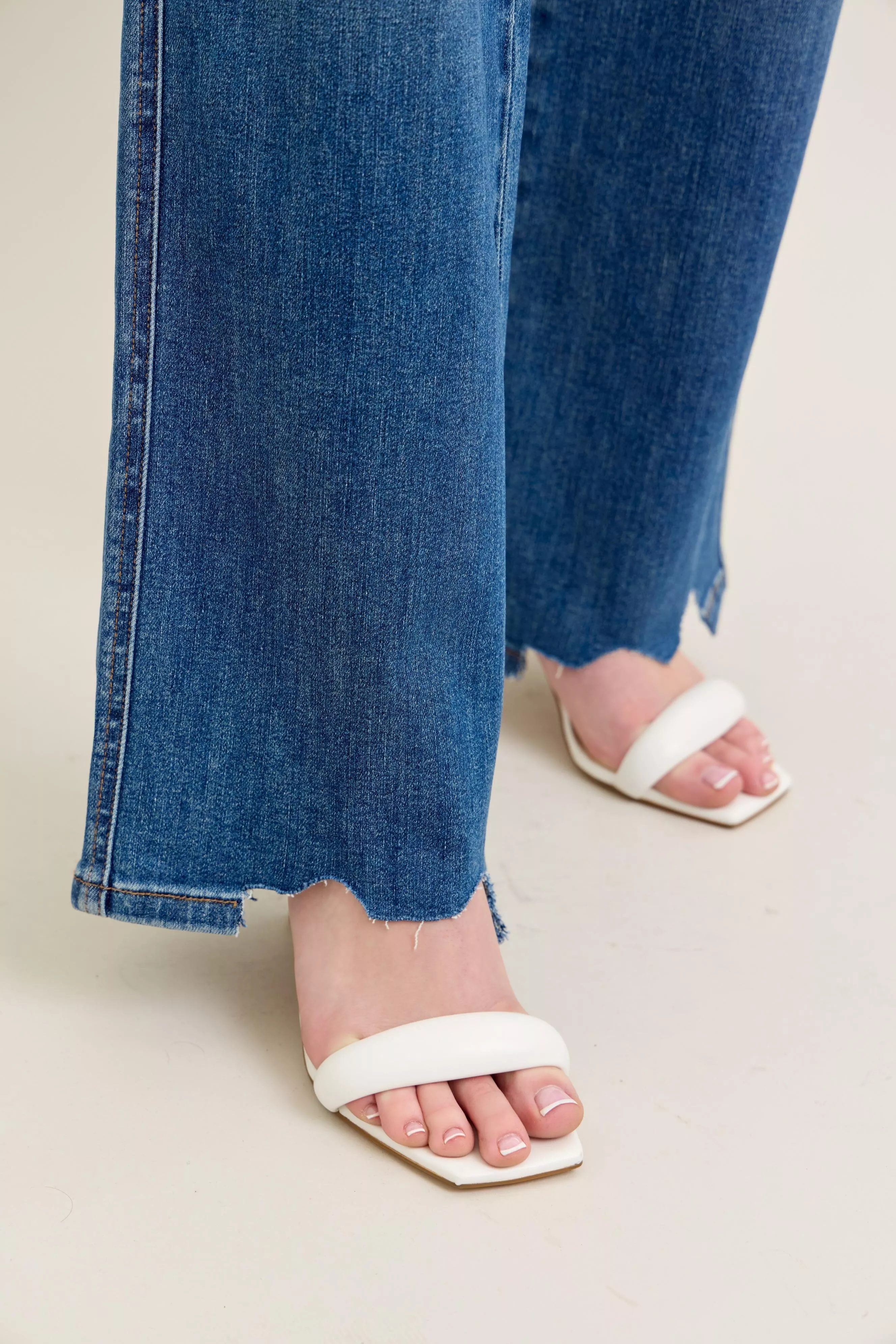 Judy Blue Full Size High Waist Tummy Control Chew Hem Destroy Wide Jeans Plus Size - Image 3