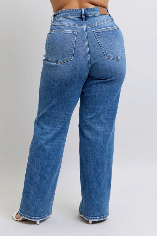 Judy Blue Full Size High Waist V-Front Vintage Wash Straight Jeans Plus Size - Image 13