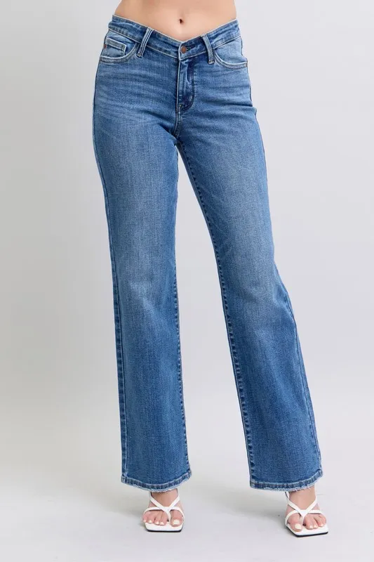 Judy Blue Full Size High Waist V-Front Vintage Wash Straight Jeans Plus Size - Image 2