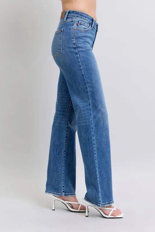 Judy Blue Full Size High Waist V-Front Vintage Wash Straight Jeans Plus Size - Image 4