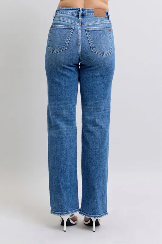 Judy Blue Full Size High Waist V-Front Vintage Wash Straight Jeans Plus Size - Image 5