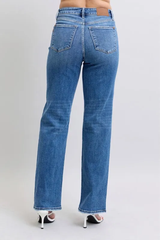 Judy Blue Full Size High Waist V-Front Vintage Wash Straight Jeans Plus Size - Image 6