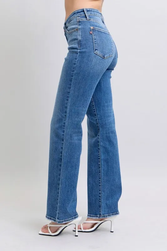 Judy Blue Full Size High Waist V-Front Vintage Wash Straight Jeans Plus Size - Image 7