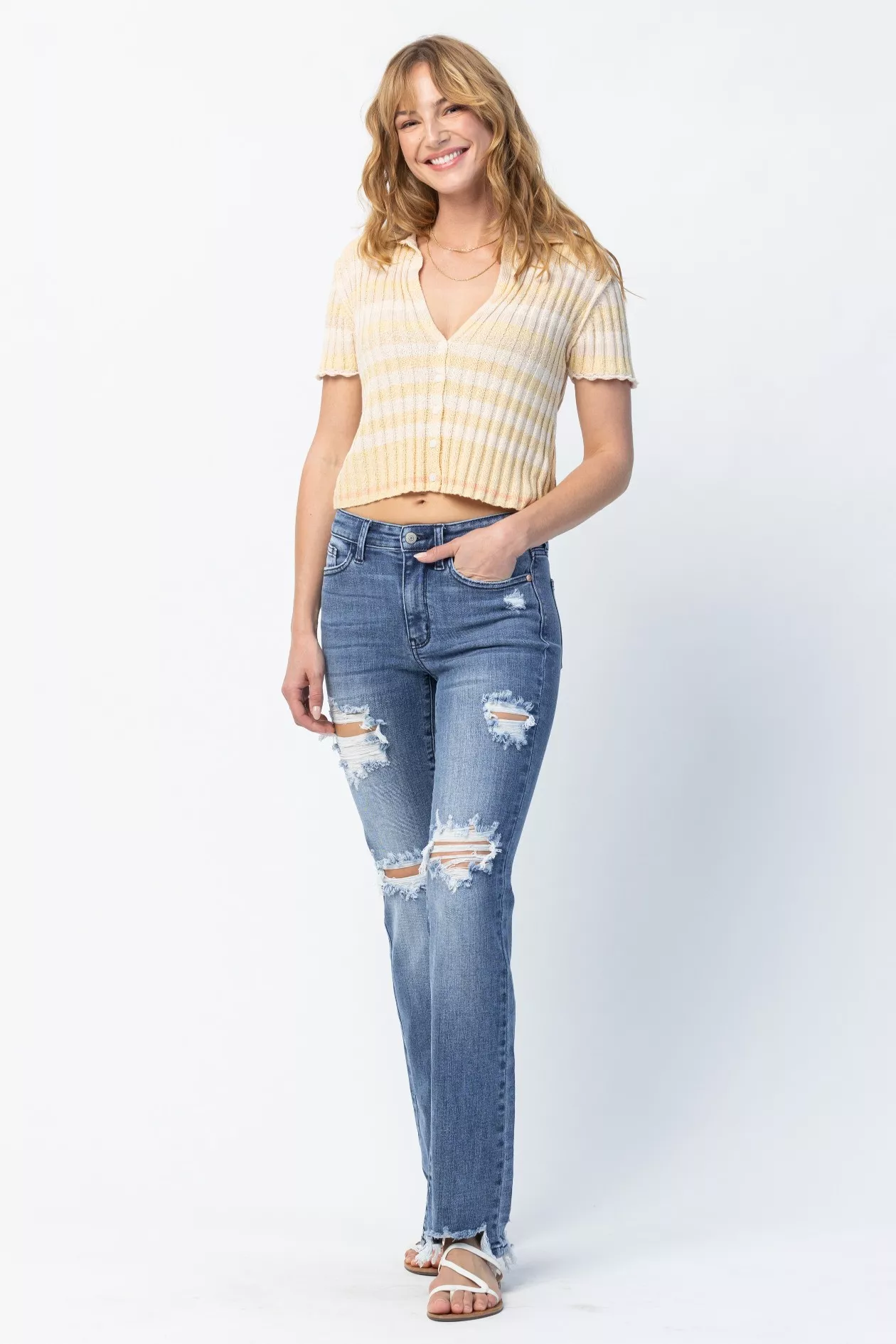 Judy Blue Full Size Mid Rise Destroy Straight Jeans Plus Size - Image 7